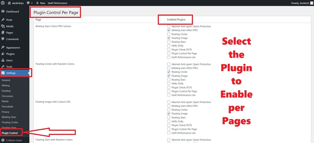 WordPress Plugin Control Per Page